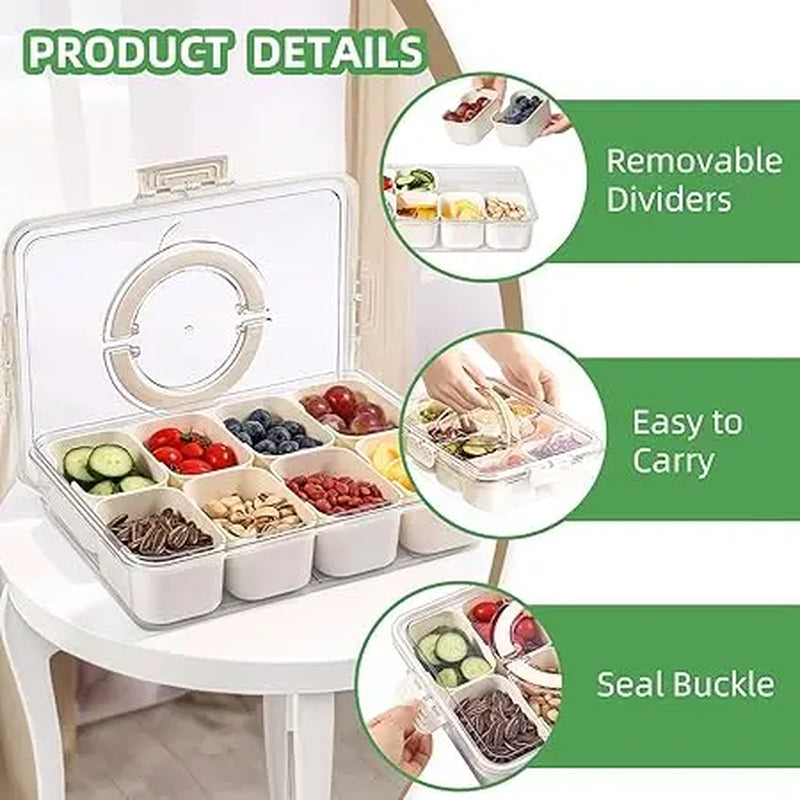 Divided Serving Tray with Lid and Handle, Shopwithgreen Portable Snackle Box Charcuterie Container for Party, Veggies, Snack, Fruit, Nuts Kitchen Jewelry Organizer