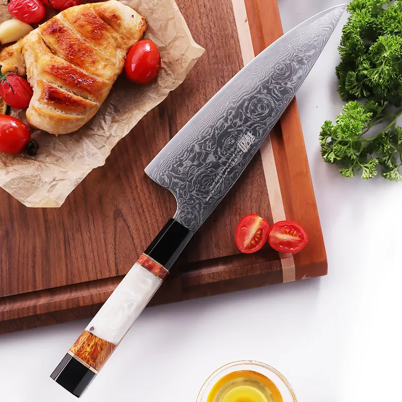Damascus Kitchen Chef Knife with AUS-10 Blade | Professional High Carbon Stainless Steel for Meat, Sushi, & Fruit Cutting | Includes Gift Box FINDKING 8 Inch Gyuto Knife,