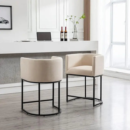  Counter Height Bar Stools, CHAIRUS 24" Modern Barrel Counter Stools with Backrest and Arms, Linen Fabric Bar Chairs with Black Metal Frames and Footrest,Upholstered Accent Bar Stools for Kitchen Island, Dining Room,Cream