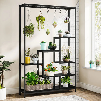 Large 5-Tier Indoor Plant Stand Tall with 10 PCS Hanging Hooks, Organiser, Metal Rack Shelf Decoration by Tribesigns 