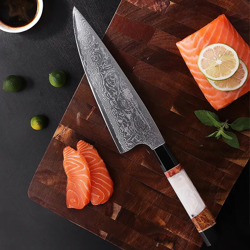 Damascus Kitchen Chef Knife with AUS-10 Blade | Professional High Carbon Stainless Steel for Meat, Sushi, & Fruit Cutting | Includes Gift Box FINDKING 8 Inch Gyuto Knife,