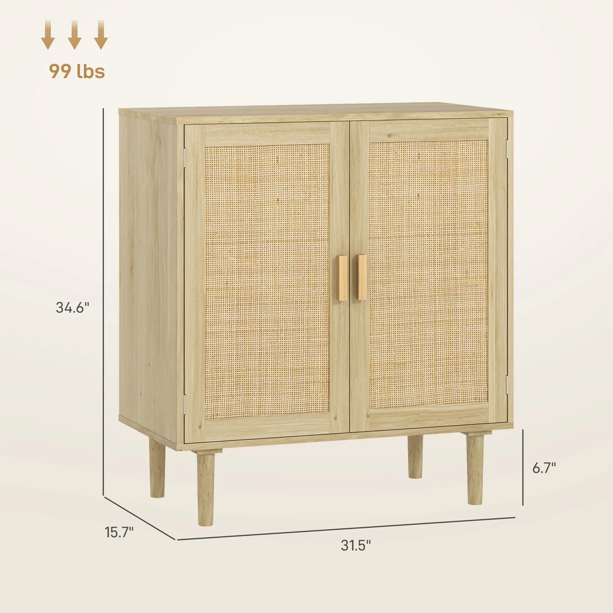Buffet Cabinet, Boho Buffet Table, Rattan Coffee Bar Cabinet with 2/3/4 Doors and Shelves for Kitchen, Living Room, Entryway, Natural HOMCOM Sideboard 