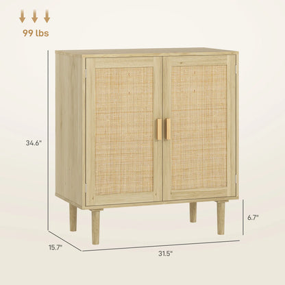 Buffet Cabinet, Boho Buffet Table, Rattan Coffee Bar Cabinet with 2/3/4 Doors and Shelves for Kitchen, Living Room, Entryway, Natural HOMCOM Sideboard 