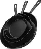 Cast Iron Pan Set - 3 Piece Pre-Seasoned Skillet, Grill Pan, and Fry Pans for Grilling, Frying, and Sautéing - Cookware, Oil round Frying Pan