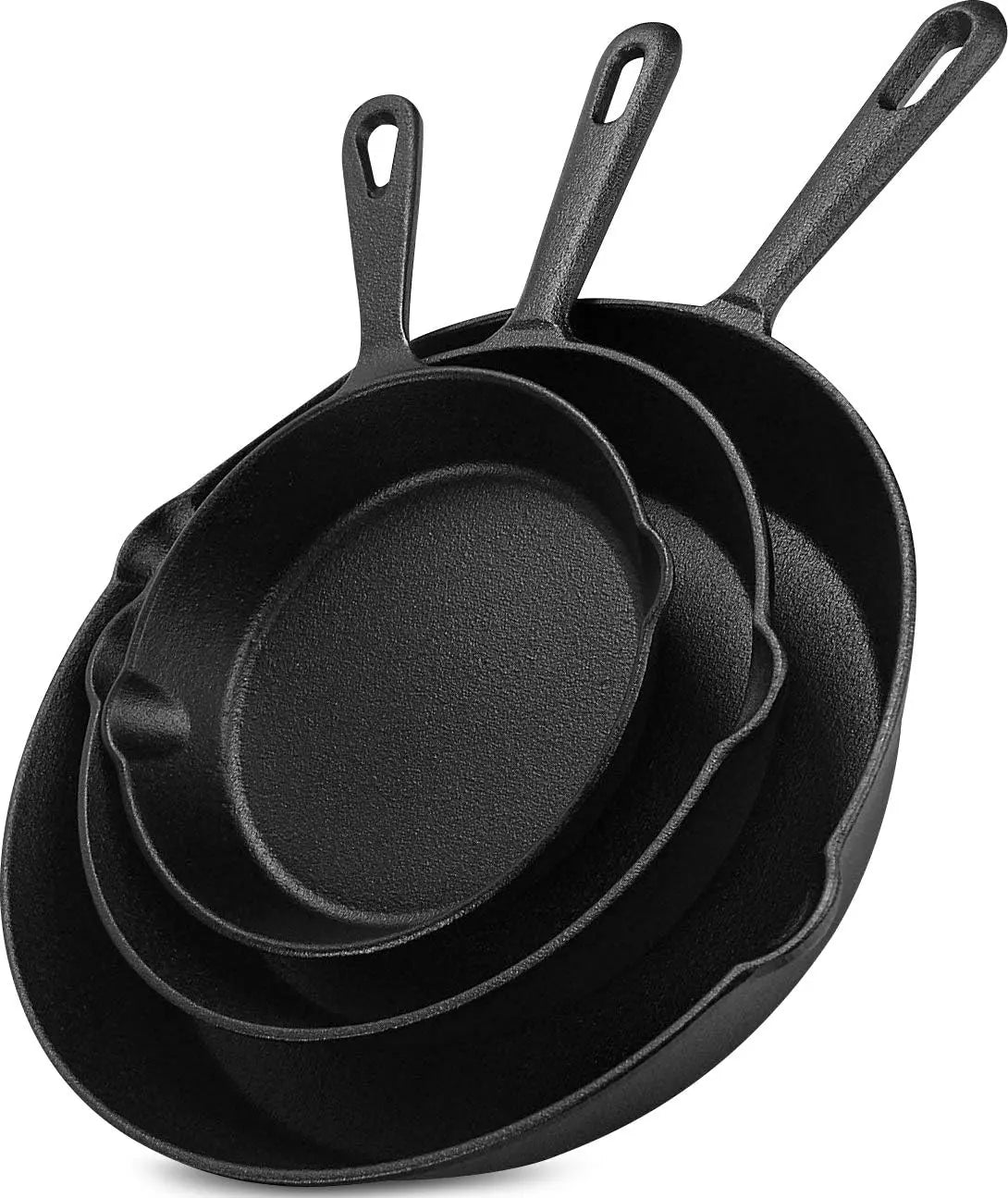 Cast Iron Pan Set - 3 Piece Pre-Seasoned Skillet, Grill Pan, and Fry Pans for Grilling, Frying, and Sautéing - Cookware, Oil round Frying Pan