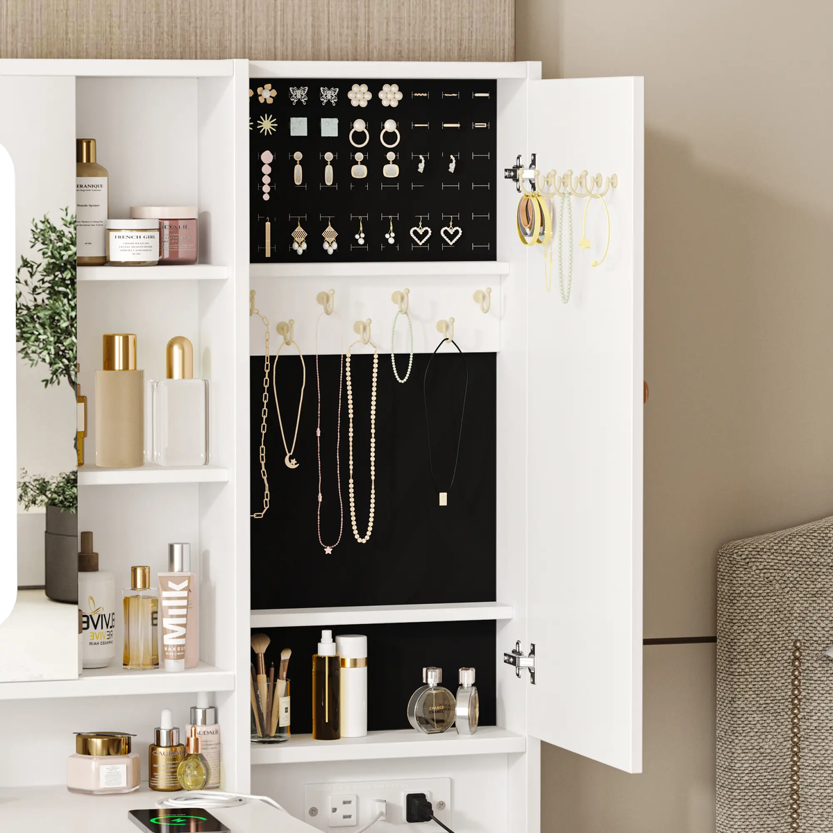 Modern LED Vanity Table with Mirror and Lights, Makeup Vanity Desk with 3 Drawers and Cabinets for Ample Storage by Vabches 