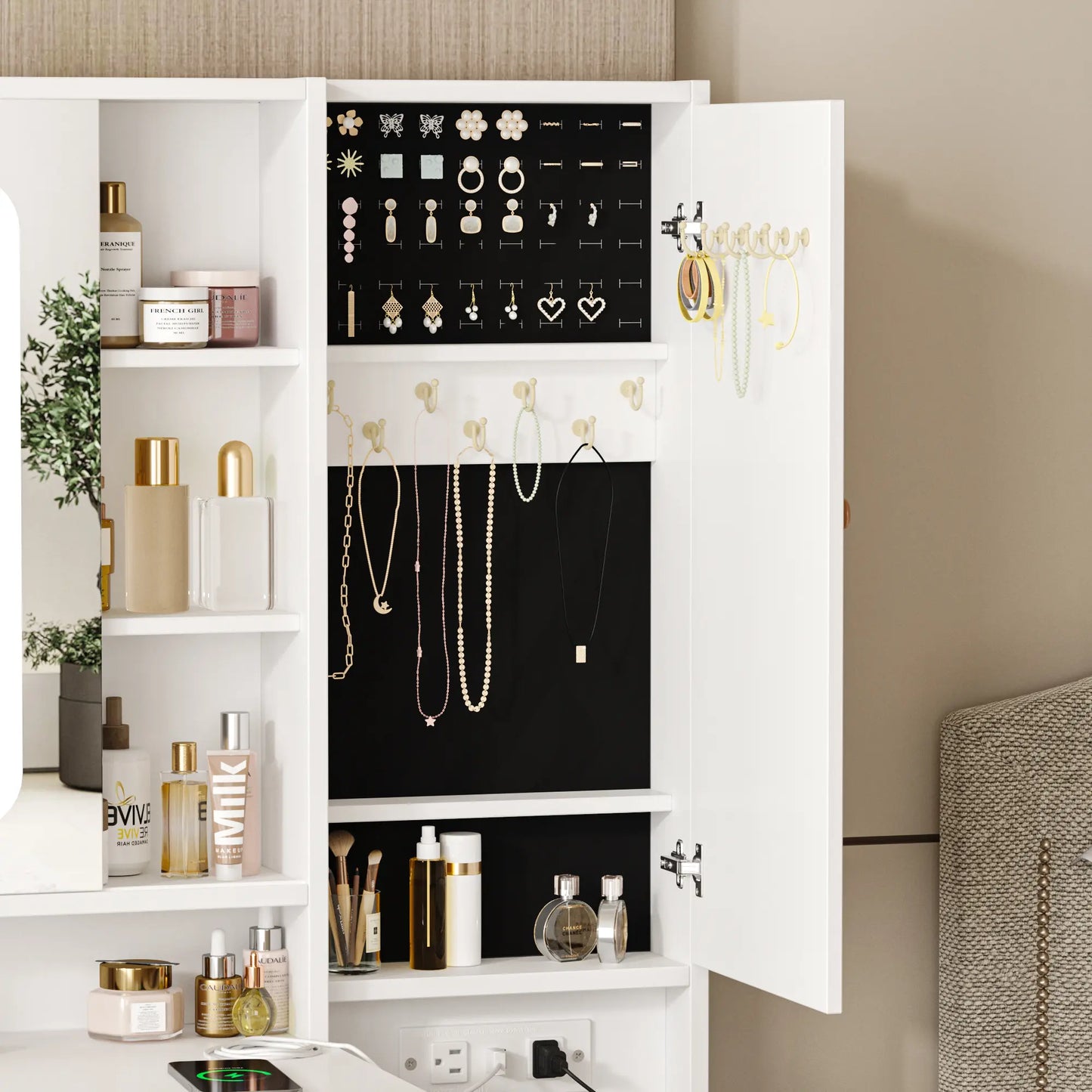 Modern LED Vanity Table with Mirror and Lights, Makeup Vanity Desk with 3 Drawers and Cabinets for Ample Storage by Vabches 