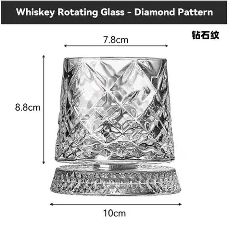 Rotating Whiskey Glass Crystal Whiskey & Rum Glass for Cocktail Parties 360° Rotating Base Premium Crystal Elegant Modern Design Comfortable Grip Stable Spin Versatile Drinkware