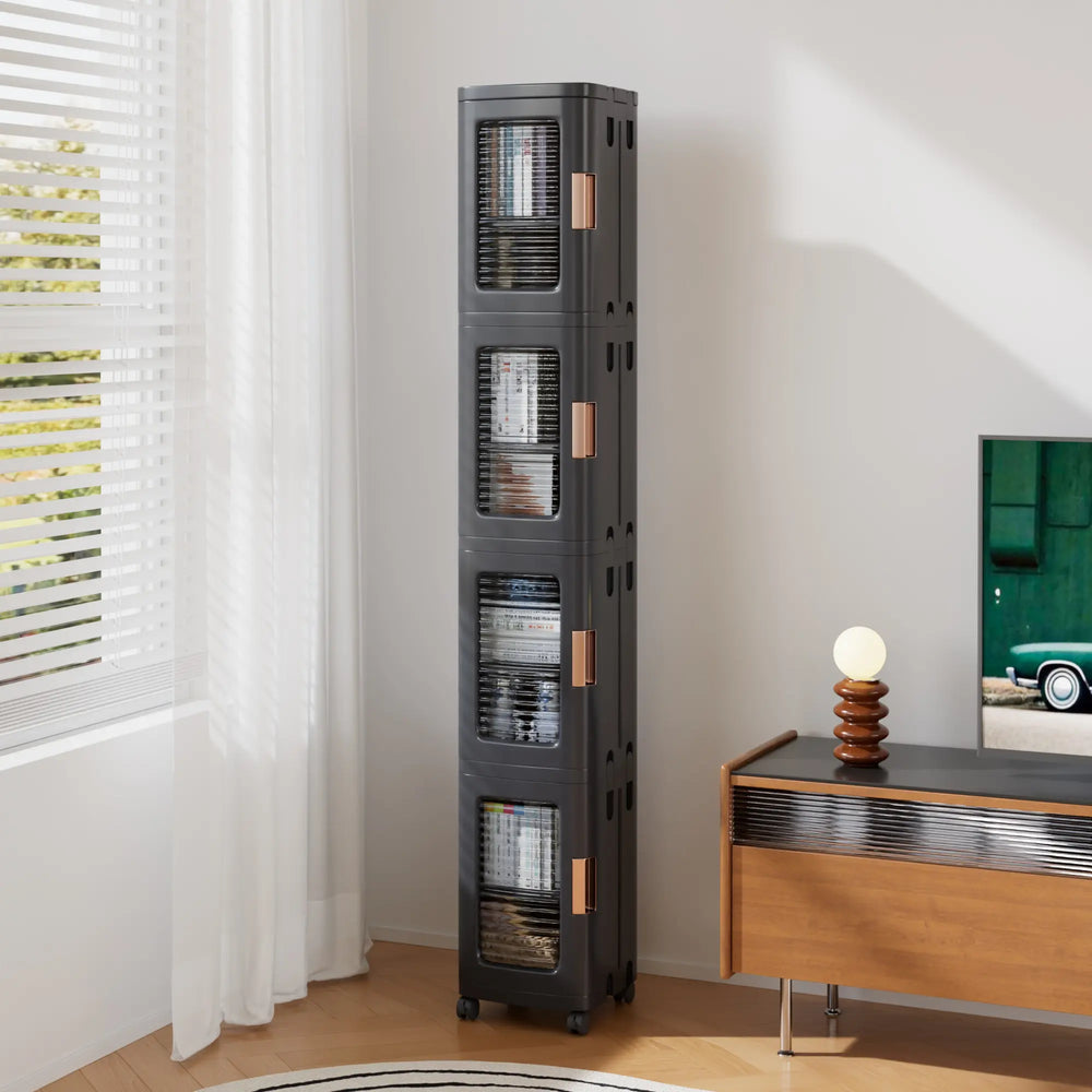 Foldable Rack Storage Bins Boxes with Door Lids and Wheels Stackable Closet Organizer Display Case Shoe 4 Layers for Kitchen Bedroom Office Living Room Entryway Cart VECELO Storage Cabinet Adjustable Compartment Decor Makeup Cart