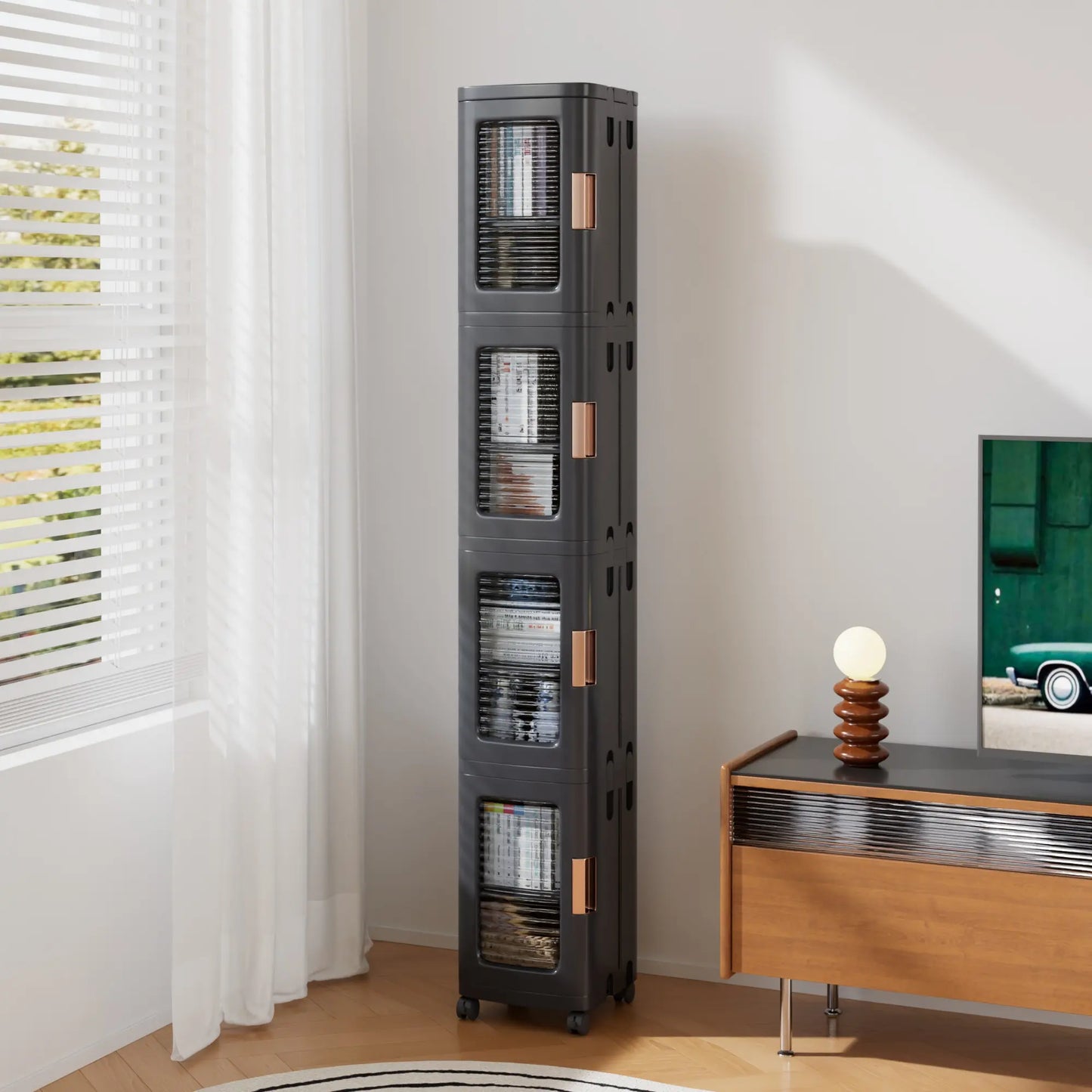 Foldable Rack Storage Bins Boxes with Door Lids and Wheels Stackable Closet Organizer Display Case Shoe 4 Layers for Kitchen Bedroom Office Living Room Entryway Cart VECELO Storage Cabinet Adjustable Compartment Decor Makeup Cart