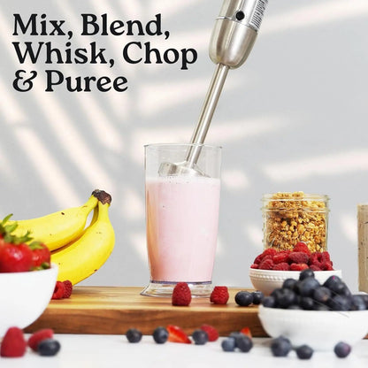 3-In-1 Immersion Blender Handheld - Powerful 800 Watt 12 Speed Emulsion Mixer Stainless Steel Anti Rust  Blending, Crushing, and Pureeing