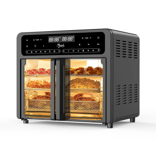 Dual Zone Air Fryer Oven, Durable Steel French Glass Door 25.4QT 16-In-1 Cooker with LED Screen & Dual-Fan 360° Heat Circulation