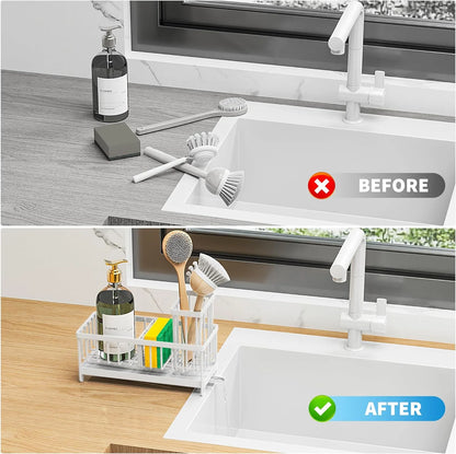 Sink Caddy,White Rust-Resistant Kitchen Organizer,Sponge Holder for Kitchen Sink Dasaka 