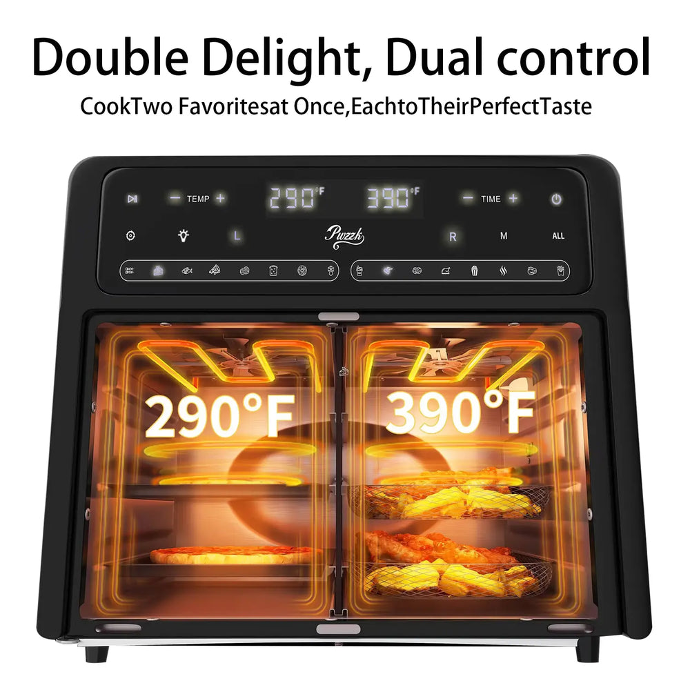 Dual Zone Air Fryer Oven, Durable Steel French Glass Door 25.4QT 16-In-1 Cooker with LED Screen & Dual-Fan 360° Heat Circulation