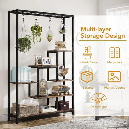 Large 5-Tier Indoor Plant Stand Tall with 10 PCS Hanging Hooks, Organiser, Metal Rack Shelf Decoration by Tribesigns 