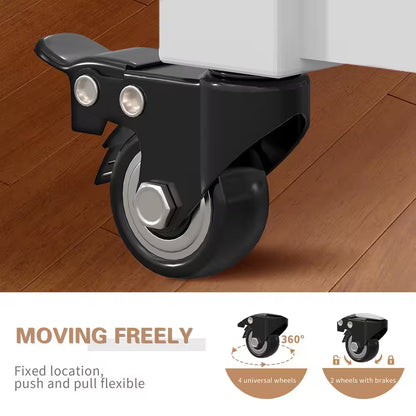 Kitchen Island Cart on Wheels, 40 In. Rolling Utility Cart with Power Strip, White Wood Top Shelves for Kitchen Storage