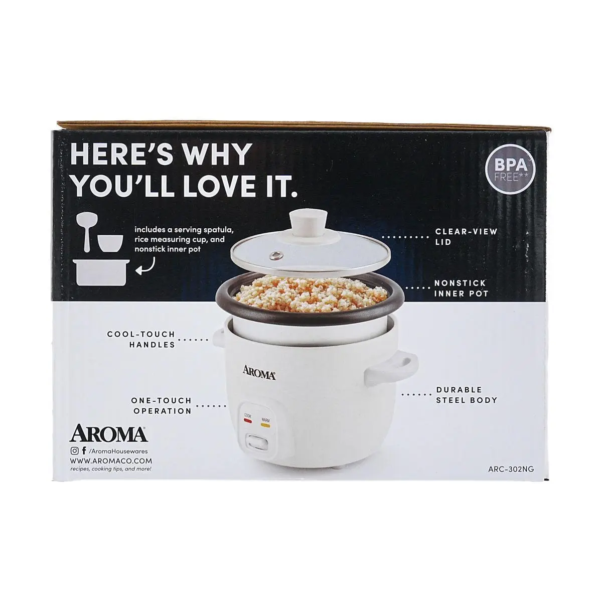Smart Insulated Rice Cooker Mini Rice Cooker AROMA 4-Cup Cooked Rice White, Cream, or Pink Approx. 1L ARC-302NG