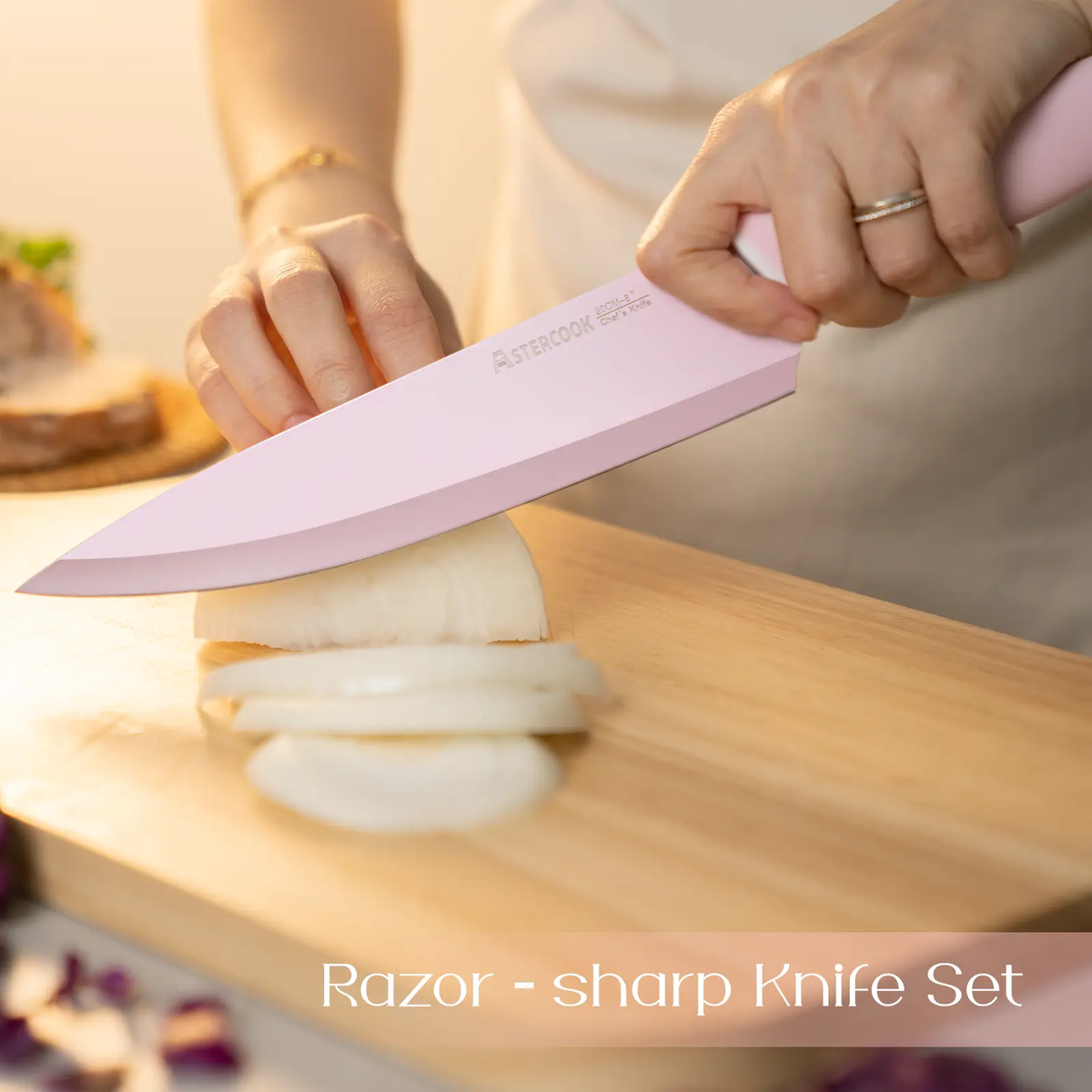 Chef Knife Full Set 16 Pcs- Stand & Measuring Cups Included - Highcarbon Stainless Steel Sharp Serrated Steak Knives, Scissor Knives Block Perfect Balance for Precision Cutting & Slicing