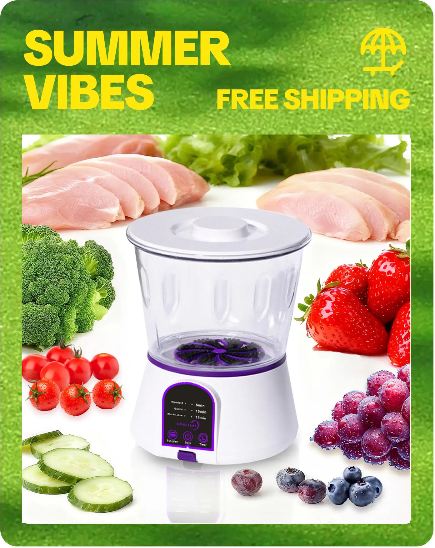 Wireless Fruit & Vegetable Cleaner Usb-Powered IPX7 Waterproof Detergent-Free Physical Cleaning Device for Home Use with 4400Mah Battery and CONLILAI KLL-9A  Multi-Scenario Adaptation Summervibes