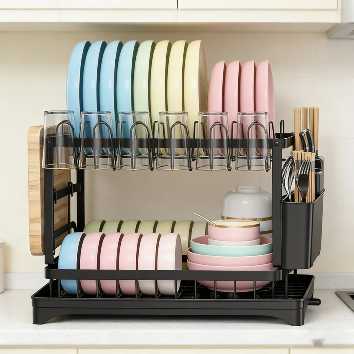 Black 2-Tier Kitchen Dish Drying Rack Organize Your Dishes Instyle