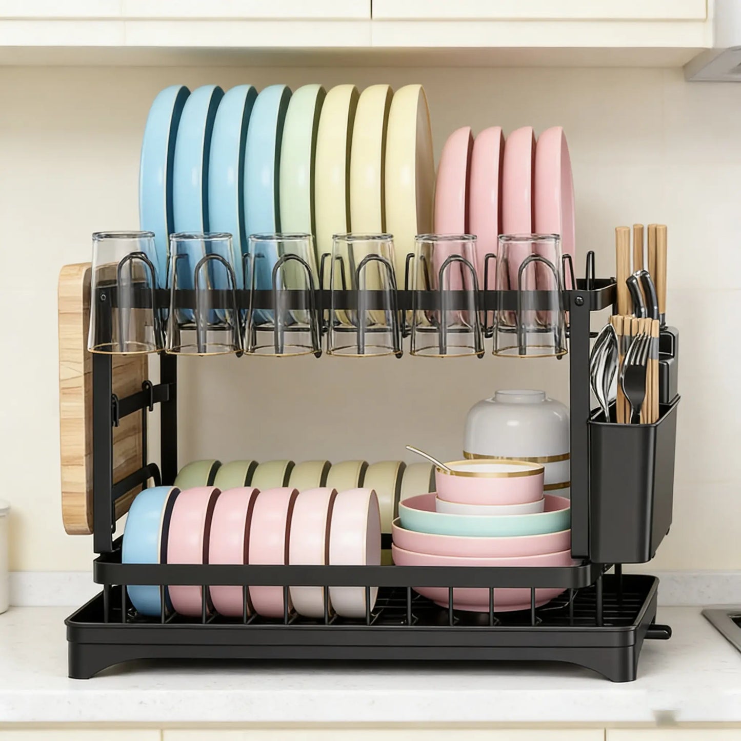 Black 2-Tier Kitchen Dish Drying Rack Organize Your Dishes Instyle