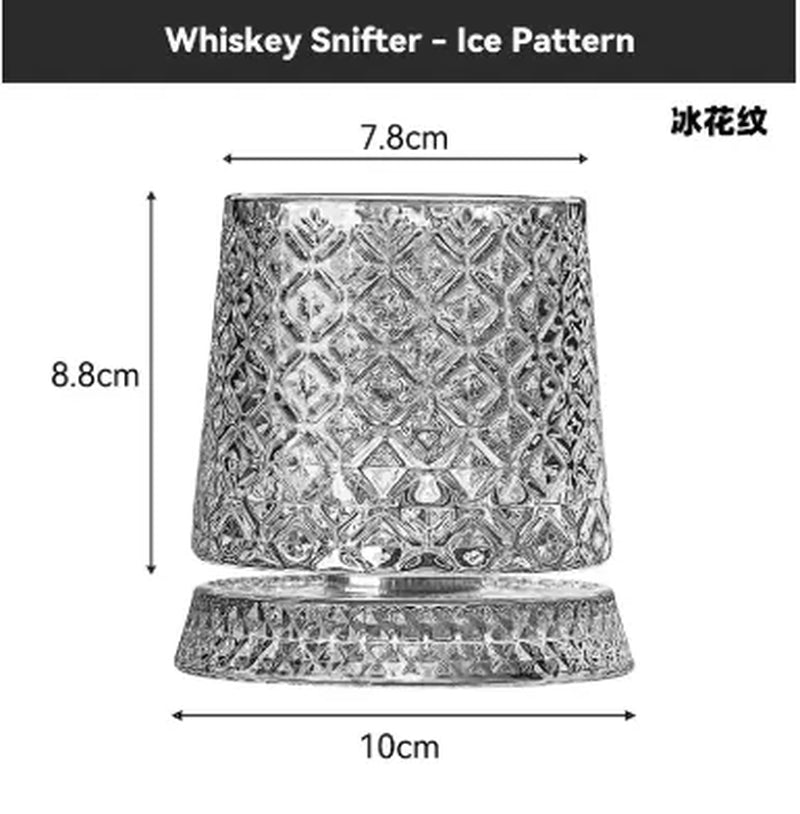 Rotating Whiskey Glass Crystal Whiskey & Rum Glass for Cocktail Parties 360° Rotating Base Premium Crystal Elegant Modern Design Comfortable Grip Stable Spin Versatile Drinkware