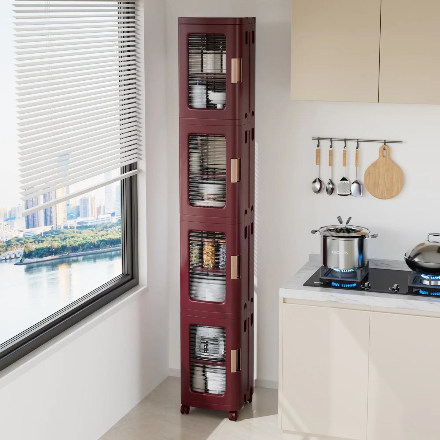 Foldable Rack Storage Bins Boxes with Door Lids and Wheels Stackable Closet Organizer Display Case Shoe 4 Layers for Kitchen Bedroom Office Living Room Entryway Cart VECELO Storage Cabinet Adjustable Compartment Decor Makeup Cart