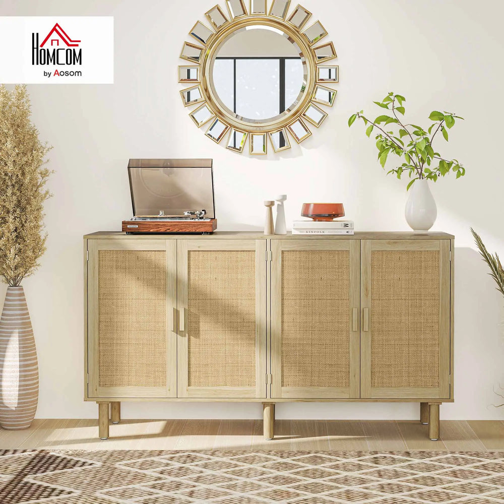 Buffet Cabinet, Boho Buffet Table, Rattan Coffee Bar Cabinet with 2/3/4 Doors and Shelves for Kitchen, Living Room, Entryway, Natural HOMCOM Sideboard 