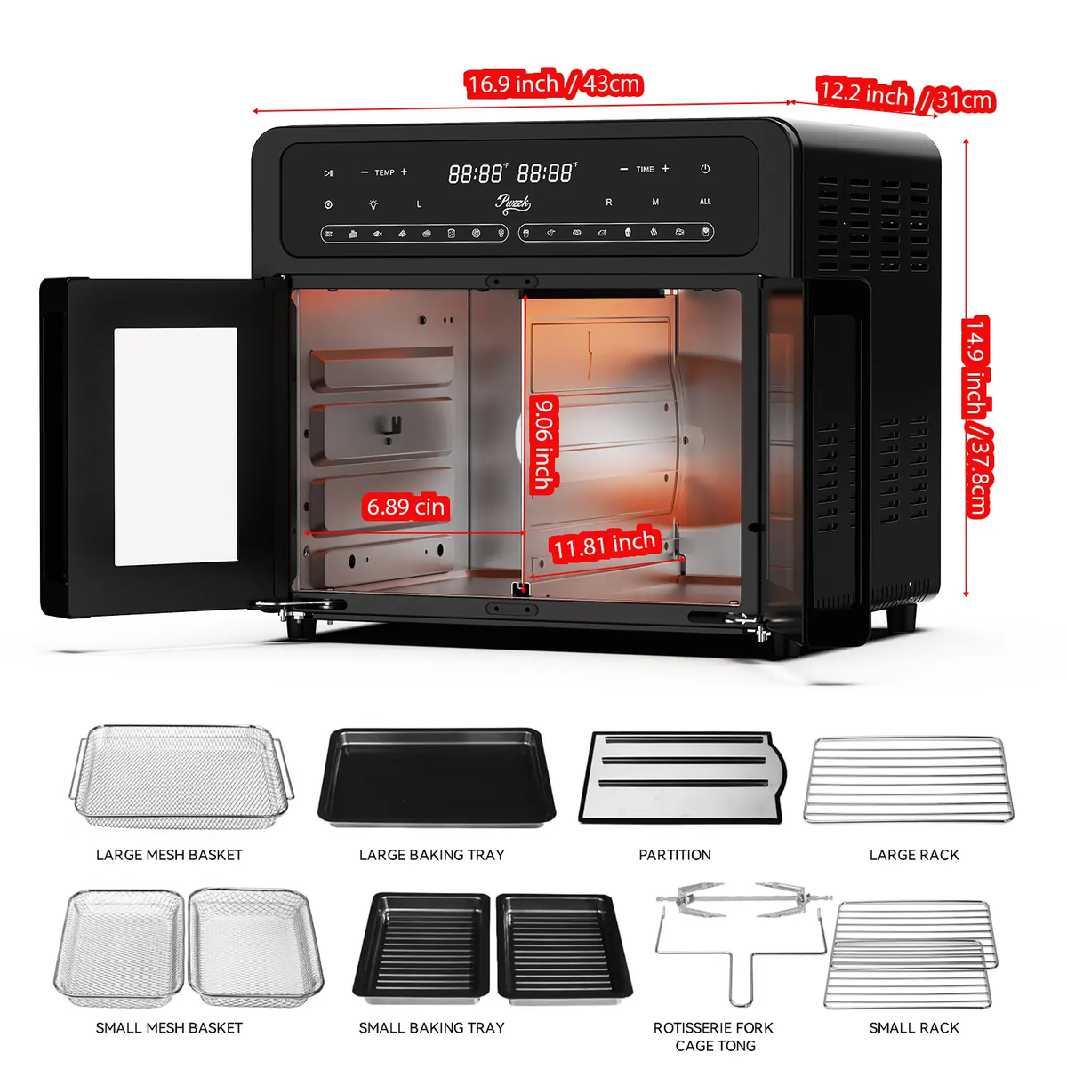 Dual Zone Air Fryer Oven, Durable Steel French Glass Door 25.4QT 16-In-1 Cooker with LED Screen & Dual-Fan 360° Heat Circulation