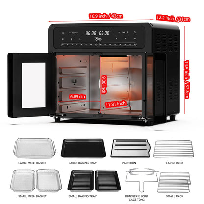Dual Zone Air Fryer Oven, Durable Steel French Glass Door 25.4QT 16-In-1 Cooker with LED Screen & Dual-Fan 360° Heat Circulation