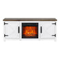 58" Farmhouse TV Stand with 18" Insert Electric Fireplace for Living Room Rustic White Brown Grey Finish PARROT UNCLE MDF Laminate Construction Modern Appeal Christmas Halloween