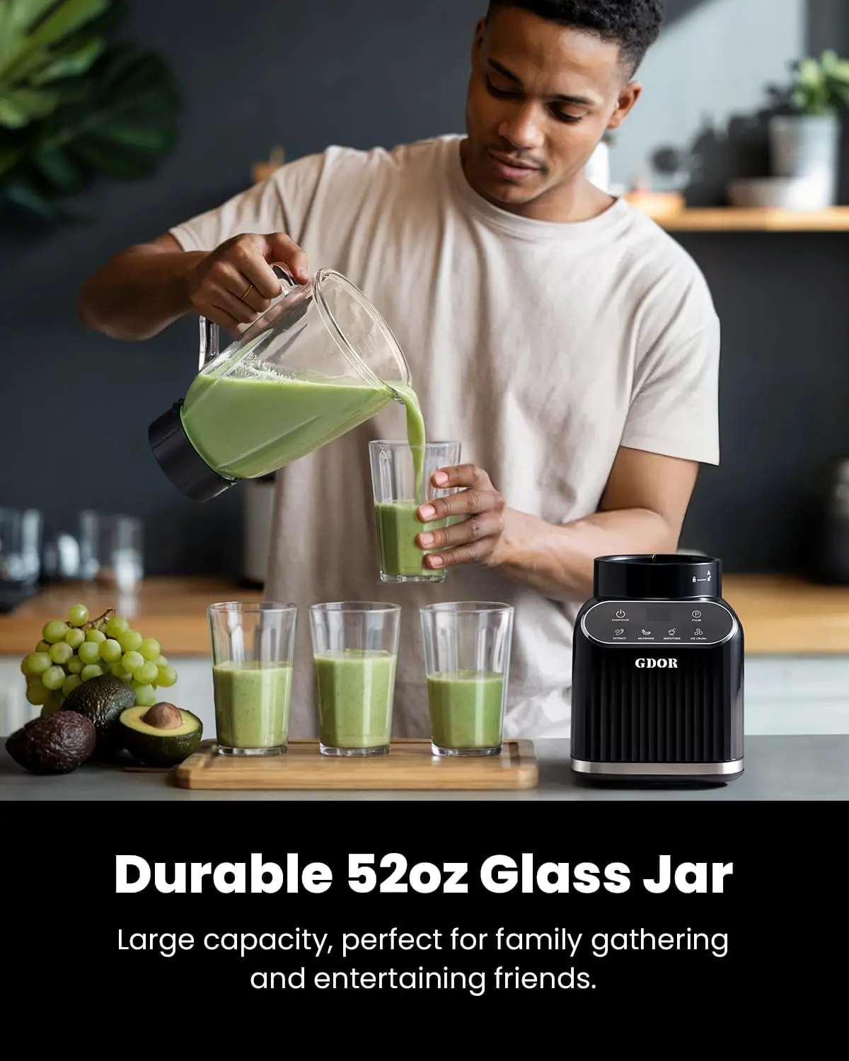 Professional Blender for Kitchen, 1200 Peak Watts Smoothie Blender, 5 Functions for Ice Crushing & Frozen Fruit, 52 Oz Glass Jar & 24 Oz To-Go Cup Combo, Self-Cleaning, Black Summervibes Powerful Juicer Machine Home Multifunction Juicer