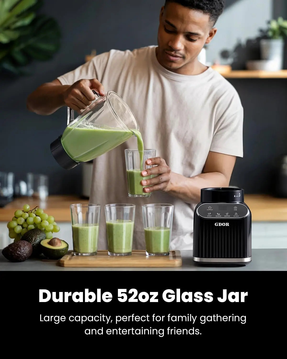Professional Blender for Kitchen, 1200 Peak Watts Smoothie Blender, 5 Functions for Ice Crushing & Frozen Fruit, 52 Oz Glass Jar & 24 Oz To-Go Cup Combo, Self-Cleaning, Black Summervibes Powerful Juicer Machine Home Multifunction Juicer
