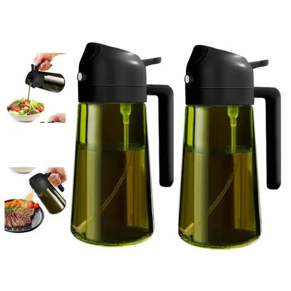 2 Count 2 in 1 Oil Sprayer for Cooking 16Oz/470Ml Light-Blocking Dark , Olive Oil Dispenser Bottle for Cooking, Grilling Organiser Tin Canister Kitchen Gadgets Kitchenware